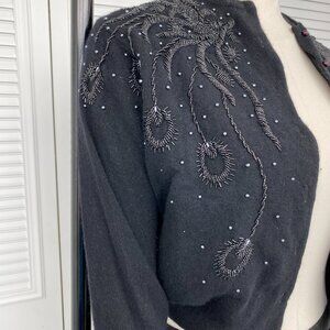 Vintage 40s 50s Beaded Sweater Sz M Black Collectors Item